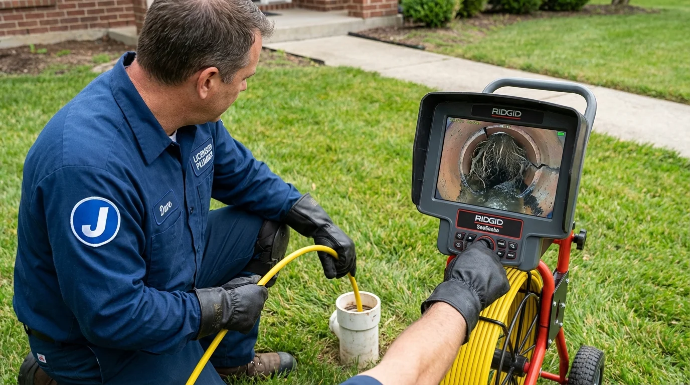 Sewer camera inspection being performed by Johns Plumbing LLC in Robbins