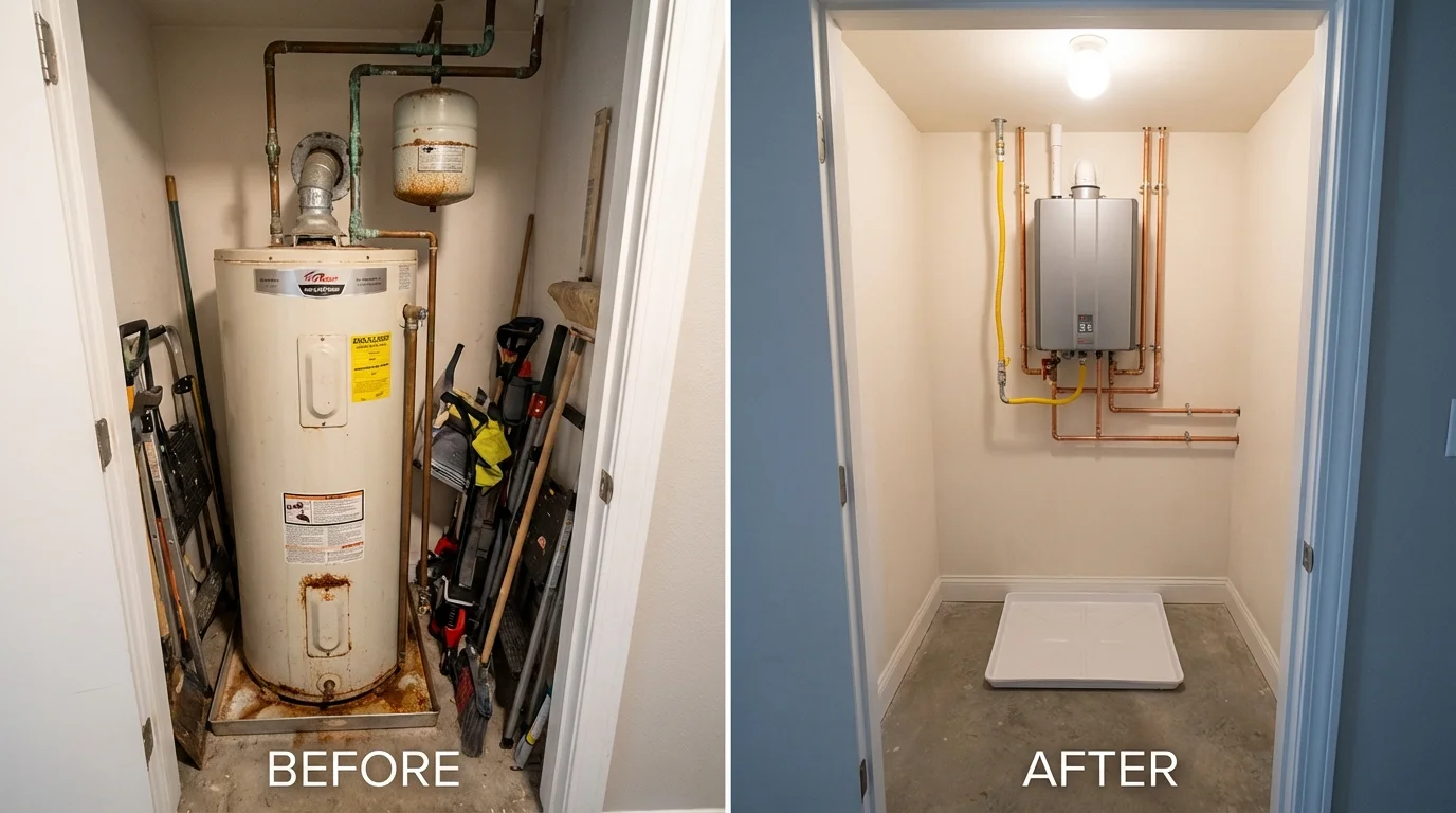 Tank water heater versus wall-mounted tankless unit comparison for Robbins, NC homeowners