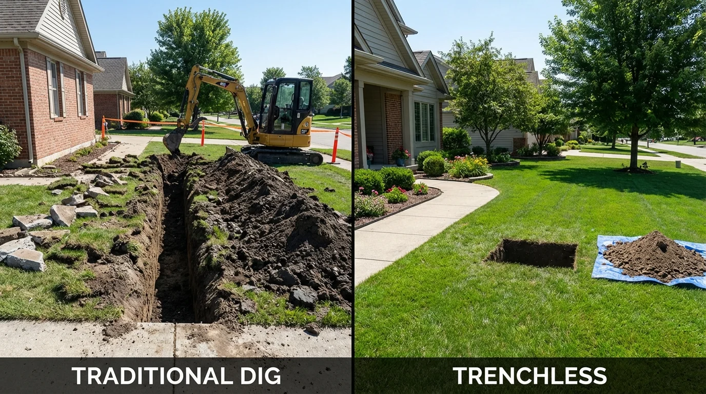 Trenchless sewer repair with minimal yard damage versus traditional excavation in Robbins, NC